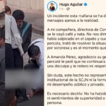Hugo Aguilar con minions limpiándole los zapatos y el tweet de respuesta ante la controversia.