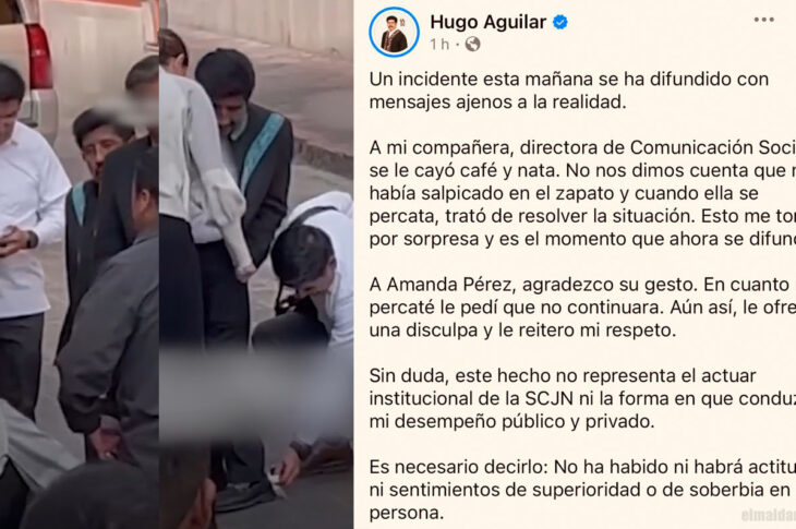 Hugo Aguilar con minions limpiándole los zapatos y el tweet de respuesta ante la controversia.