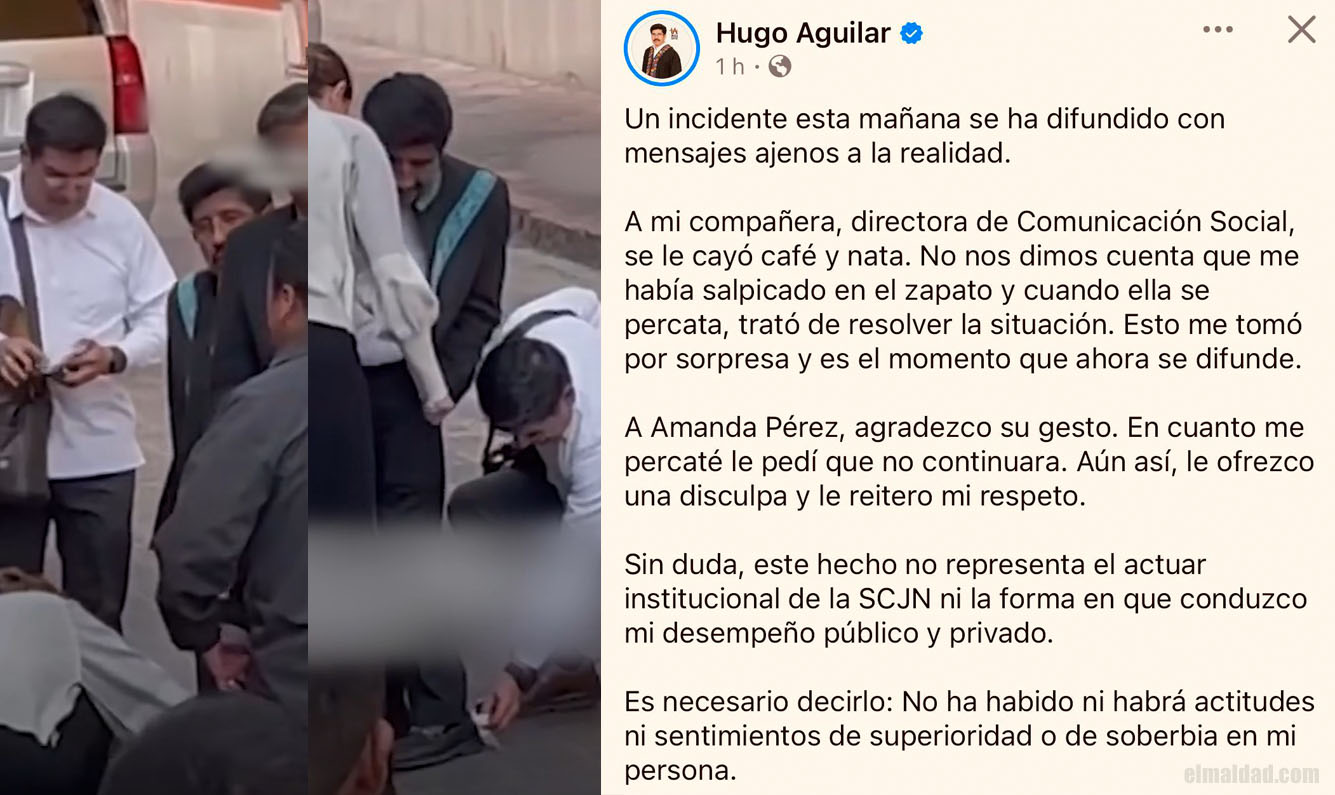 Hugo Aguilar con minions limpiándole los zapatos y el tweet de respuesta ante la controversia.