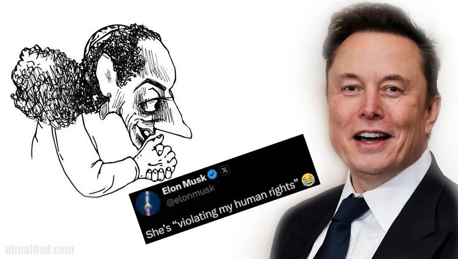 Caricatura de Claudia Sheinbaum y el tweet de Elon Musk.