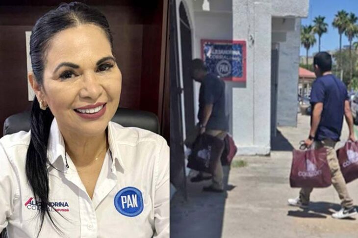 Alejandrina Corral y la foto de los panistas recibiendo apoyos del bienestar.