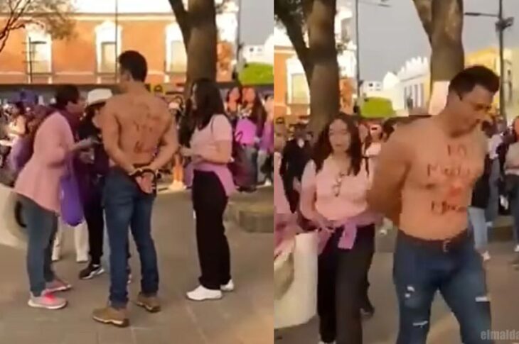 Deudor de pensión alimenticia exhibido en la marcha del 8M.