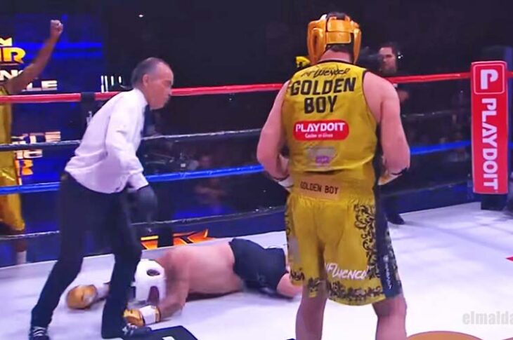 Trejo en la lona, Adame de pie.