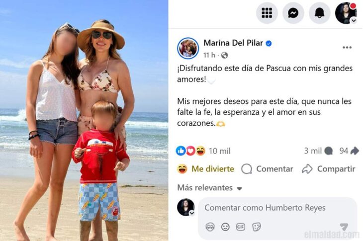 Post de Marina del Pilar con sus hijos en una playa.