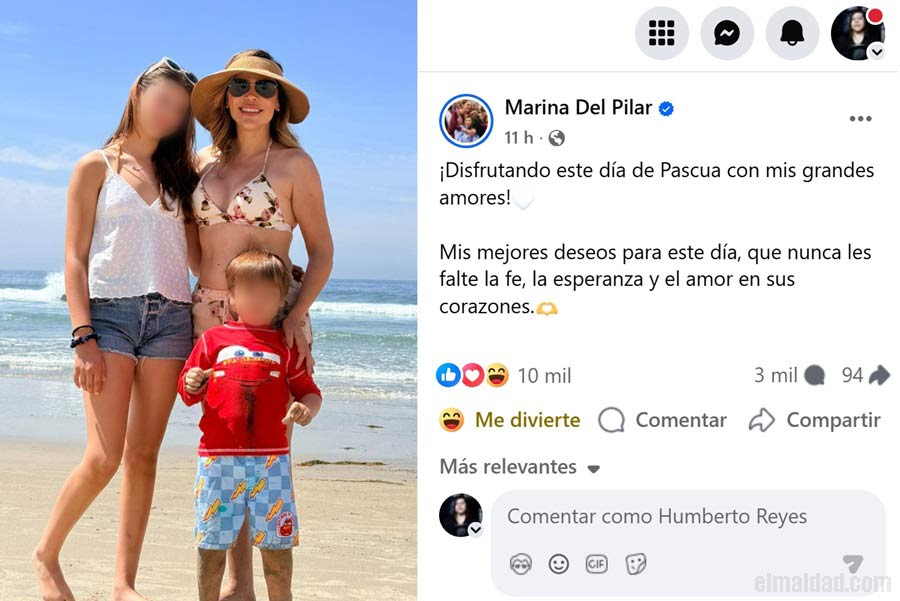 Post de Marina del Pilar con sus hijos en una playa.