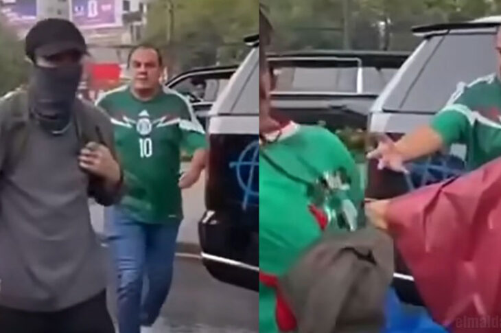 Cuauhtémoc Blanco increpando a un manifestante.