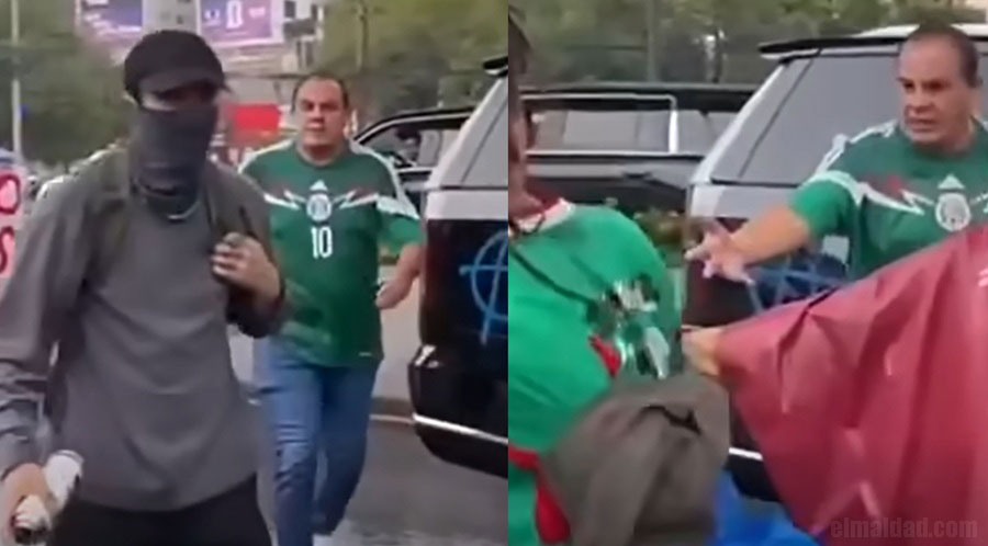 Cuauhtémoc Blanco increpando a un manifestante.