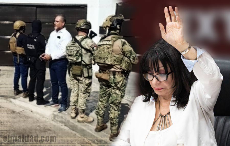 Pedro Ariel Mendivil detenido y Norma Bustamante en sesión de cabildo.