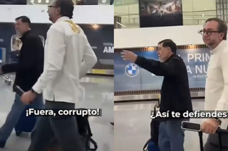 Noroña y su asistente en el aeropuerto internacional de la CDMX.